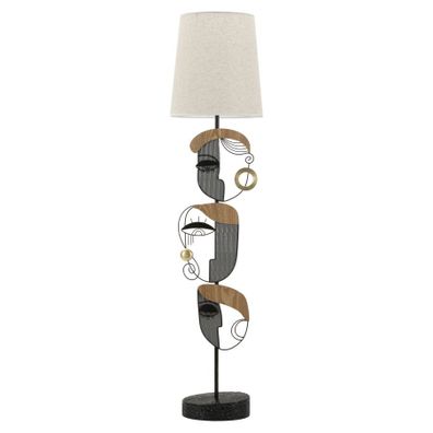 Estila Moderná dizajnová stojaca lampa Donna s čiernou kovovou podstavou béžovým látkovým tienidlom a umeleckým dekorom 163 cm