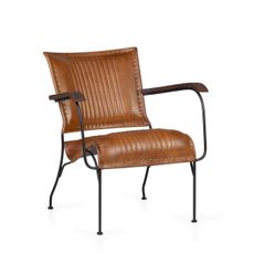 Estila Luxusné vintage kožené kreslo Marione II z pravej kože v hnedom prevedení s kovovou konštrukciou a drevenými podrúčkami 75cm