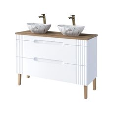 Comad Koupelnová skříňka Fiji Pati s deskou a umyvadly 120 cm bílá/dub coast evoke