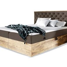 Wilsondo Čalúnená boxspring manželská posteľ WOOD 3 s úložným priestorom - hnedá Paros Rozmer: 180x200