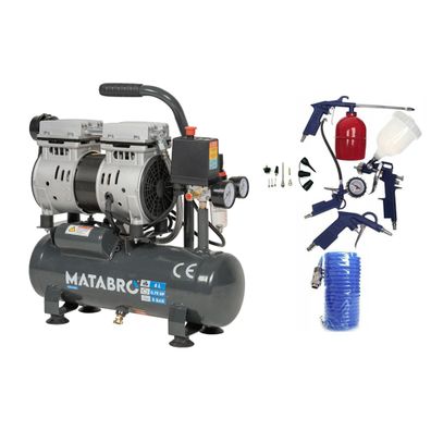 AKČNÝ SET SETMB-K201, Bezolejový kompresor 6l, 230V, 2 piesty s príslušenstvom | 550W | Matabro