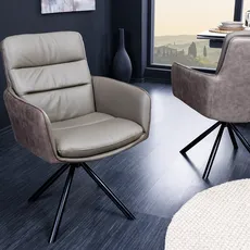 Estila Moderná industriálna otočná kožená stolička Coiro s kovovými nožičkami sivá taupe farba 90 cm