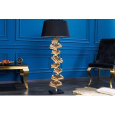 Estila Art deco stojaca lampa Ginka z kovu v zlatej farbe s čiernym textilným tienidlom 122cm