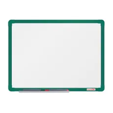 Biela magnetická popisovacia tabuľa boardOK, 600 x 450 mm, zelený rám