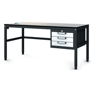 Antistatický dielenský ESD stôl, 3 zásuvkový box na náradie, 1600x800x745-985 mm