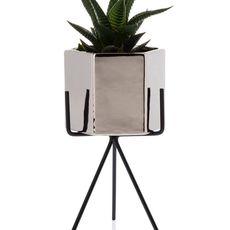 KERAMICKÝ KVETINÁČ SO STOJANOM SASHI 20X9,5 CM STRIEBORNÁ