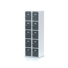 Šatníková skrinka s úložnými boxami, 10 boxov, 1800 x 600 x 500 mm, otočný zámok, tmavosivé dvere