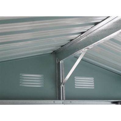 Riwall PRO RMSA 6x8 Brown záhradný domček kovový 2,4 x 1,7 m so sedlovou strechou hnedý