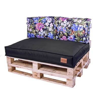 Golden Garden Paletové sedenie GG61 - podsedák a vankúš 120cm x 80cm x 15cm penový granulát čierny s kvietkami 1