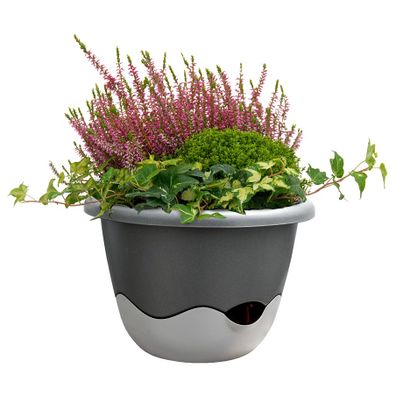 Samozavlažovací závesný kvetináč Mareta, čierna, 30 cm, Plastia, pr. 30 cm