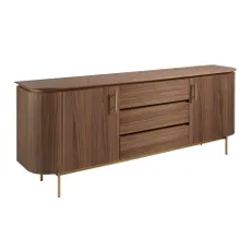 Estila Moderný art deco príborník Vita Naturale s dvomi dvierkami a tromi policami v orechovej hnedej farbe so zlatými detailmi 210 cm