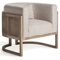 Estila Luxusné art deco čalúnené kreslo Aster s béžovým poťahom a hnedou masívnou konštrukciou s viedenským výpletom 84 cm