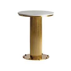 Estila Luxusný art deco okrúhly mramorový barový stôl Benny so zlatou kovovou nohou a vrchnou bielou doskou so sivými žilkami 76 cm