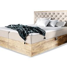 Wilsondo Čalúnená boxspring manželská posteľ WOOD 3 s úložným priestorom - béžová Paros Rozmer: 160x200