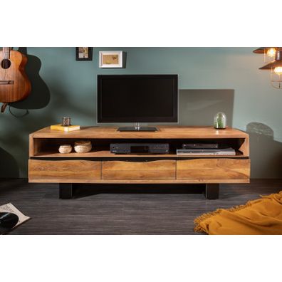 Estila Dizajnový TV stolík s troma zásuvkami z masívu Mammut hnedý 160cm