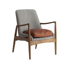 Estila Luxusné vintage sivé kreslo Raul s koženým vankúšom s masívnymi hnedými nožičkami 83 cm