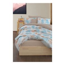 Modro-hnedé 4-dielne predĺžené obliečky na dvojlôžko s plachtou 200x220 cm Magnolia – Mila Home