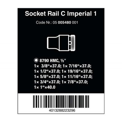 Wera 005480 Magnetická tyč C Imperial 1 so sadou nástrčných hlavíc 3/8 ÷ 1" typ 8790 HMC Zyklop 1/2" (sada 9 dielov)