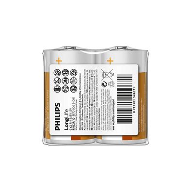 Philips R14L2F/10 - 2 ks Zinkochloridová batéria C LONGLIFE 1,5V 2800mAh