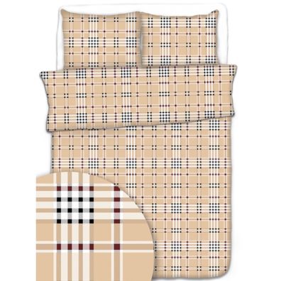 Obliečky krepové Karo hnedé TiaHome - 1x Vankúš 90x70cm, 1x Paplón 140x200cm