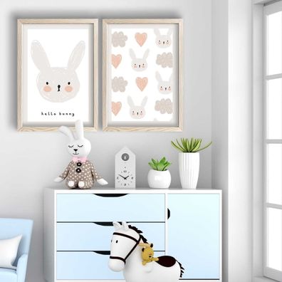 Detské obrázky v súprave 2 ks 38x53 cm Hello Bunny – Wallity