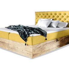 Wilsondo Čalúnená boxspring manželská posteľ WOOD 3 s úložným priestorom - žltá Kronos Rozmer: 180x200