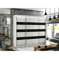 Kvalitná Šatníková Skriňa Solit 250 cm Čierny Mat/ Biely Mat