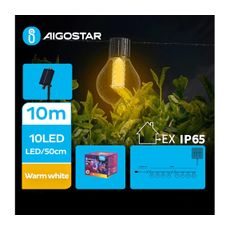 Aigostar - LED Solárna dekoračná reťaz 10xLED/8 funkcií 10,5m IP65 teplá biela