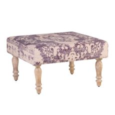 Estila Vintage taburetka Malawi s fialovým čalúnením s orientálnym zdobením a hnedými drevenými nožičkami 76cm