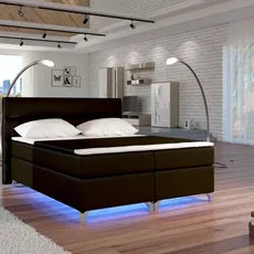 Posteľ Boxspring Amadeus + LED 200x180, tm. hnedá (koženka - bao 12)