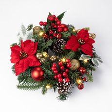 Vianočný veniec POINSETTIA s LED osvetlením, 30 cm