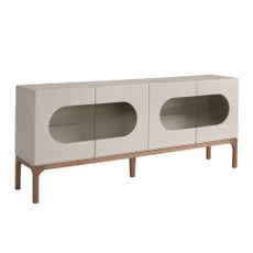 Estila Luxusný art deco sivý príborník Forma Moderna so štyrmi dvierkami s preskleným prvkom a vnútorným osvetlením 180 cm