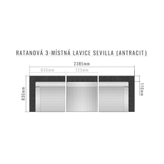 Deokork Ratanová 3-miestna lavica SEVILLA (antracit)