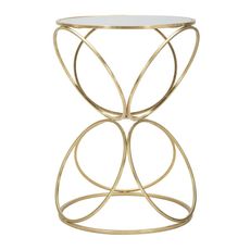 Estila Art deco kovový zlatý geometrický príručný stolík Kelly v okrúhlom tvare s vrchnou doskou so zrkadlom 61 cm