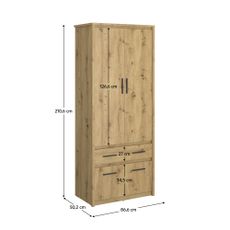 KONDELA Airon 4D1S/50 štvordverová šatníková skriňa so zásuvkou dub artisan
