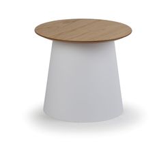 Plastový kávový stolík SETA s drevenou doskou, priemer 49 cm, dub/biela