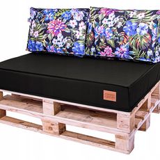 Golden Garden Paletové sedenie GG23 podsedák a vankúš 120cm x 80cm x 15cm Čierne s kvietkami