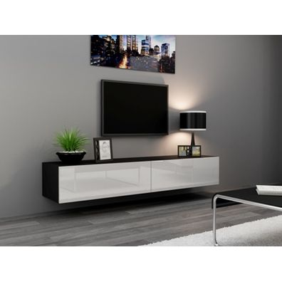 CAMA MEBLE Vigo 180 tv stolík na stenu čierna / biely lesk