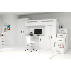 Interbeds MAX 4 poschodová posteľ 258x180 komplet + matrac + písací stôl + šatník biela 2025