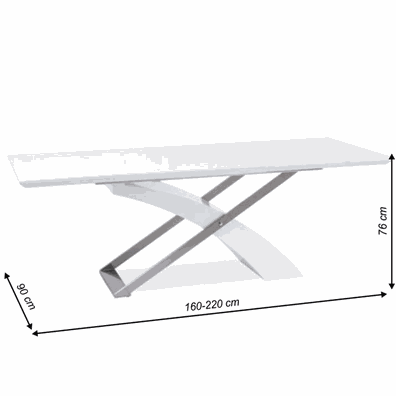 Jedálenský stôl, biela/biela extra vysoký lesk HG, 160-220x90 cm, KROS