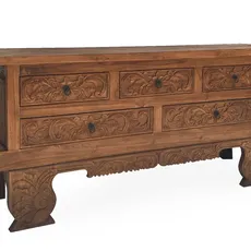Estila Luxusný hnedý orientálny príborník Lhasa s vyrezávaným ornamentálnym zdobením s piatimi zásuvkami 200 cm