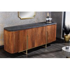 Estila Art deco luxusný príborník Gatsby s mramorovým dizajnom z mramoru v čiernej farbe z mangového dreva 160cm