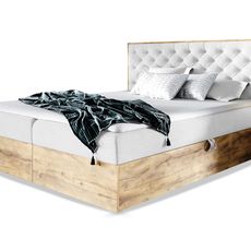 Wilsondo Čalúnená boxspring manželská posteľ WOOD 3 s úložným priestorom - biela Paros Rozmer: 180x200