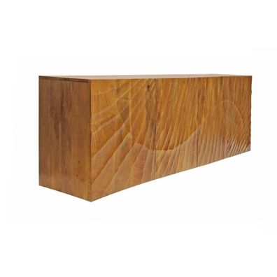 Estila Art deco masívny nástenný príborník Cumbria z mangového dreva s reliéfnym vyrezávaním v tvare lúčov a štyrmi dvierkami 177 cm