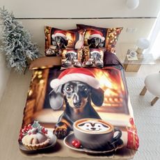 3 dielne Vianočné Flanelové obliečky 3D polycotton Christmas Dogs 200x140cm+90x70cm TiaHome