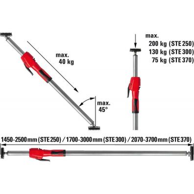 Jednoručná podperná tyč Bessey STE370 65 kg (2070 ÷ 3700 mm)