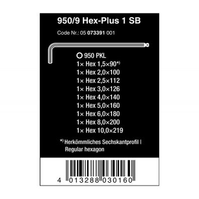 Wera 073391 Nástrčné kľúče inbus 950/9 Hex-Plus 1 SB. Sada 9 chrómovaných