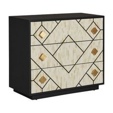 Estila Art deco luxusná komoda Anisa v čierno-bielom prevedení z kovu a kosti s tromi zásuvkami 90cm