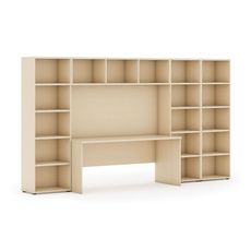 Zostavy knižníc INTEGRO so stolom, nižšie/širšie, 3350 x 700/400 x 1923 mm, breza