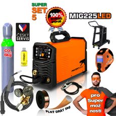 PANTERMAX MIG225LED invertorová zváračka MIG/TIG/MMA + Kukla + Káble + Horák + plná Co2 fľaša + Red. Ventil + Podvozok